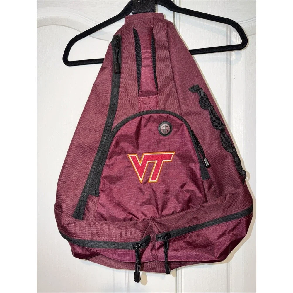 Virginia Tech VT Maroon Sling School Backpack Large Multiple Zip Pockets Unisex